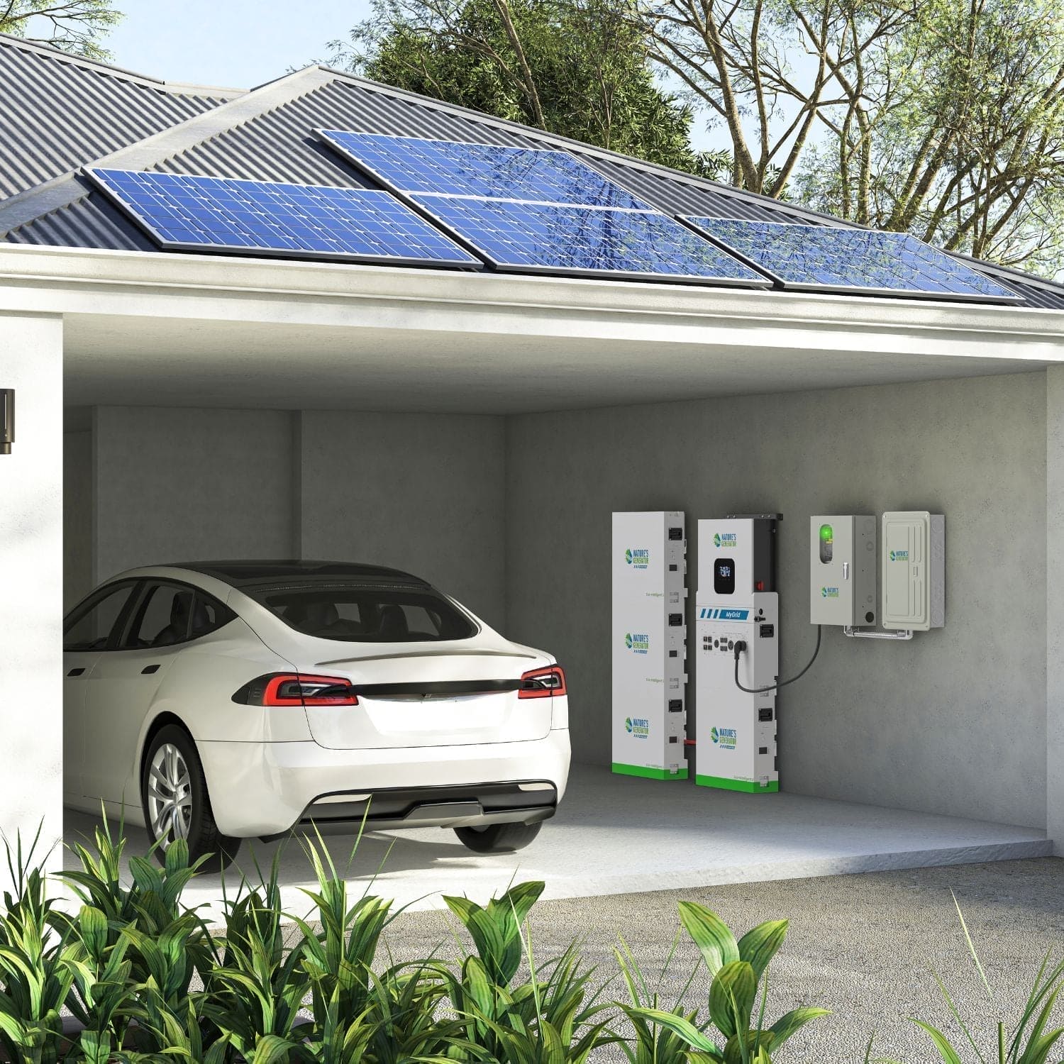 Nature's Generator MyGrid 10K Solar Battery installed in a residential garage energy storage system