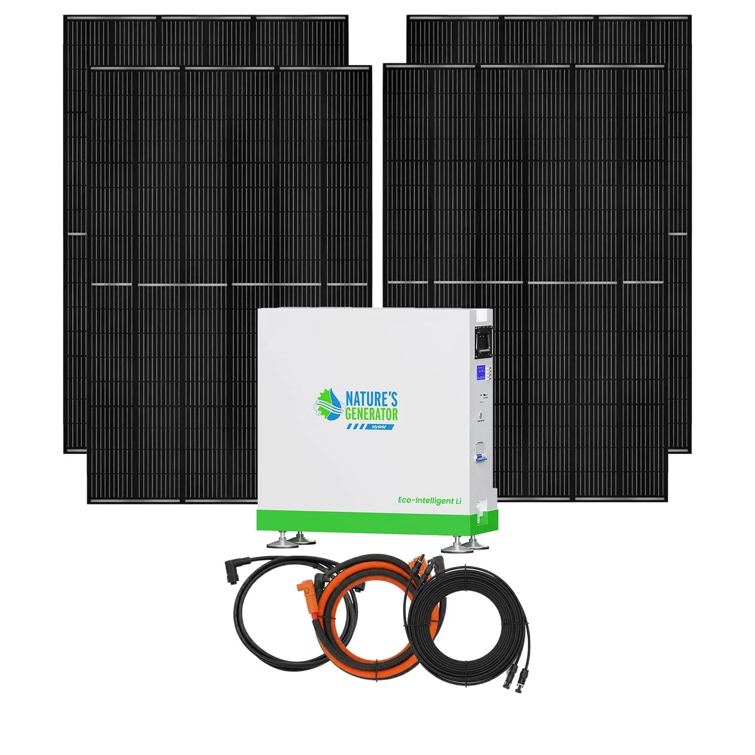 Nature's Generator MyGrid 10K Solar Battery paired with solar panels for renewable energy storage