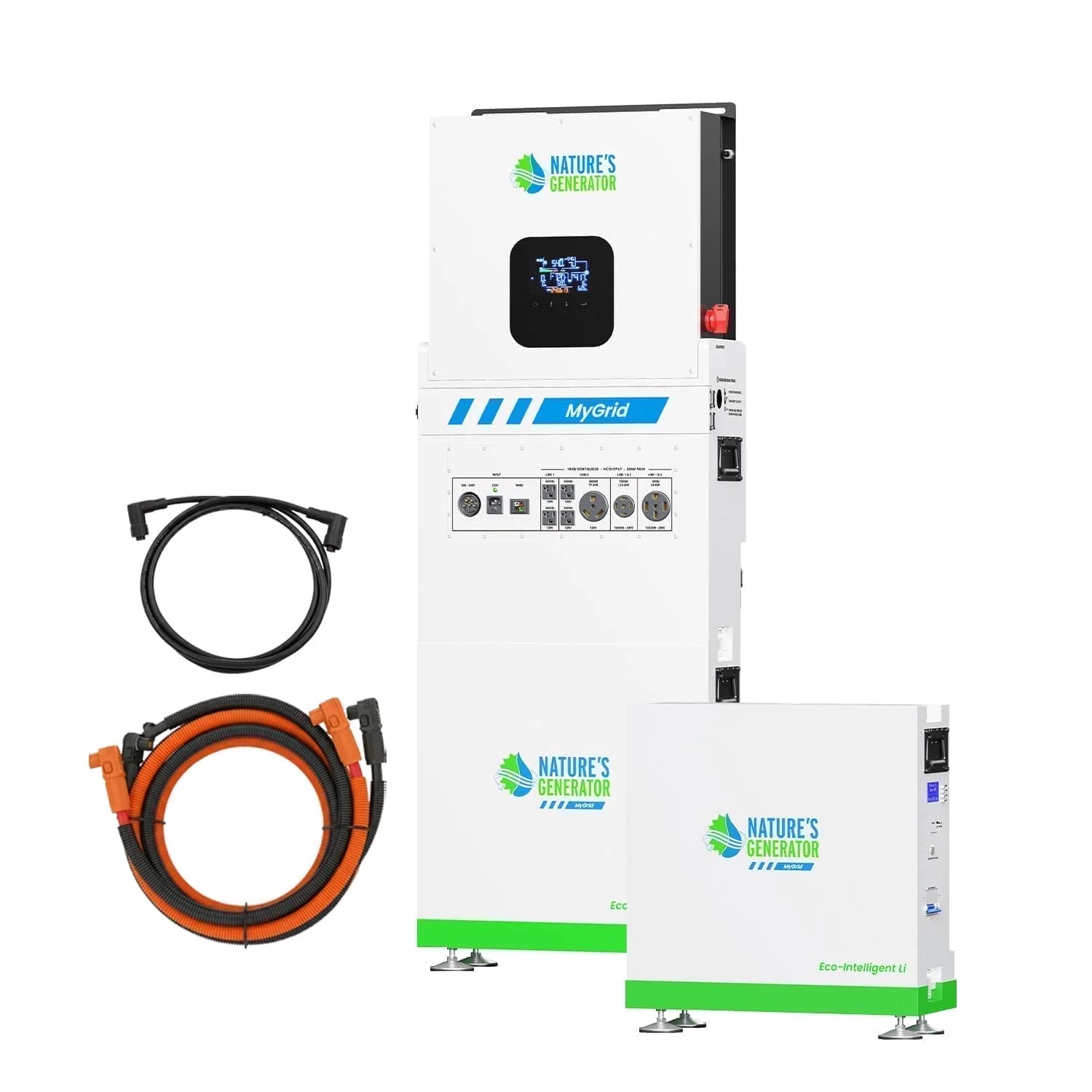Nature's Generator MyGrid 10K Extended Runtime System with home generator and solar battery components