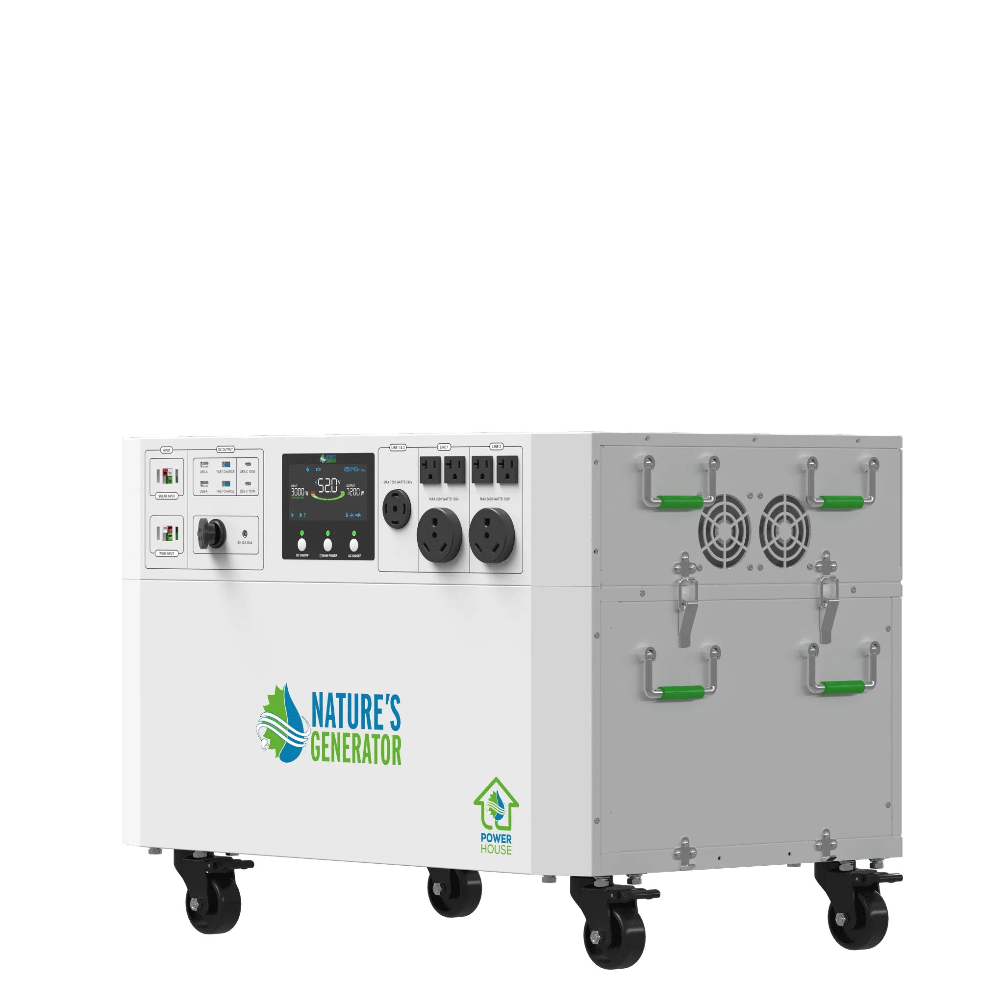 Nature's Generator Powerhouse Gen 2 whole home generator rear view with battery connections