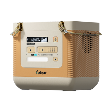 Arkpax Ark EVO home backup power station angled front view with 1536Wh LiFePO4 battery and 1800W pure sine wave inverter