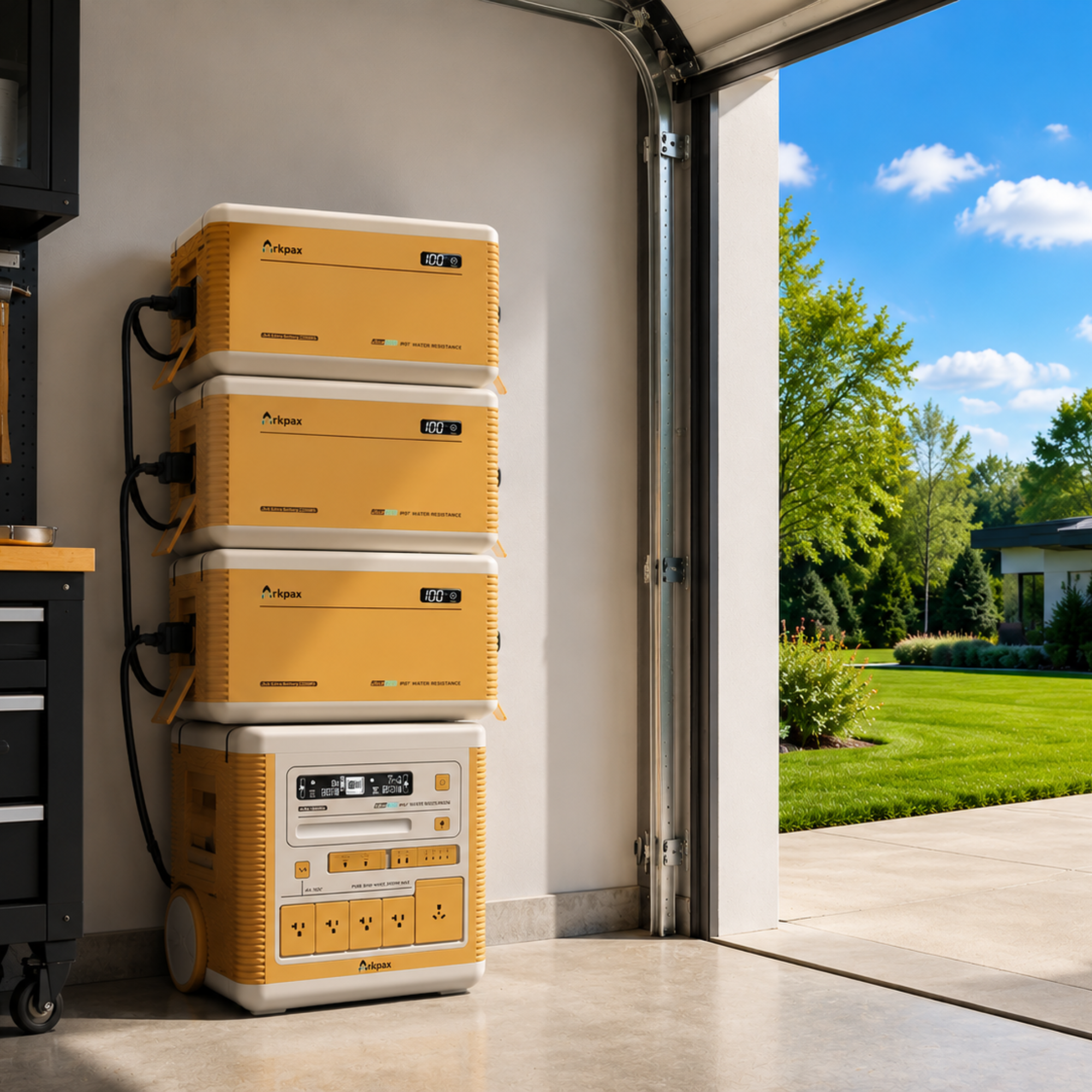 Arkpax Ark PRO Expansion Battery stacked with Ark PRO system for scalable home backup power