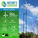 Nature's Generator 150W wind turbine showing renewable energy features, 100-foot cable and system compatibility