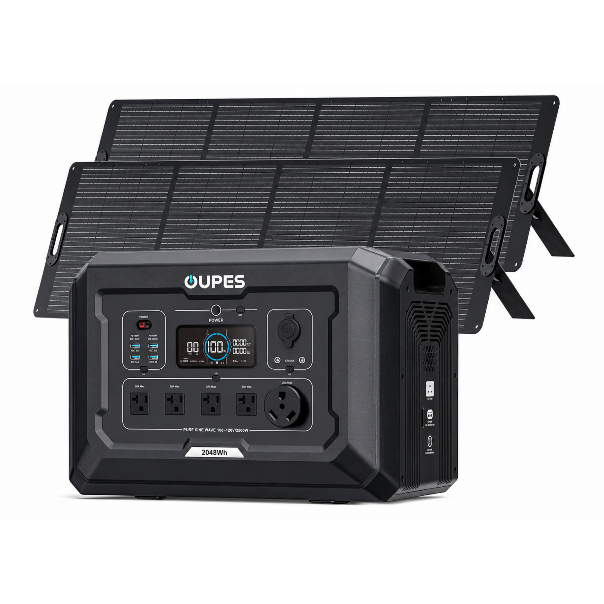 OUPES Mega 2 Complete Solar Backup Kit with Mega 2 portable power station and two 240W solar panels