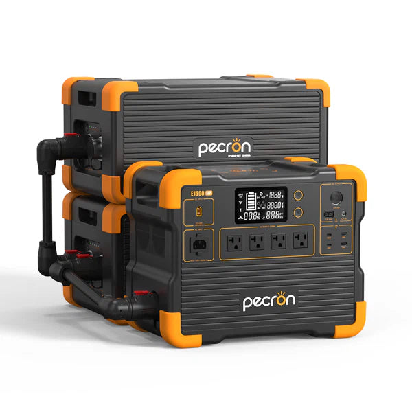 PECRON E1500LFP portable power station connected to expansion batteries for increased capacity