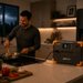 PECRON E1500LFP portable power station powering kitchen appliances during a power outage