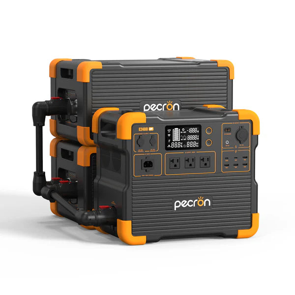 PECRON E2400LFP home backup power station connected to expansion batteries for increased capacity