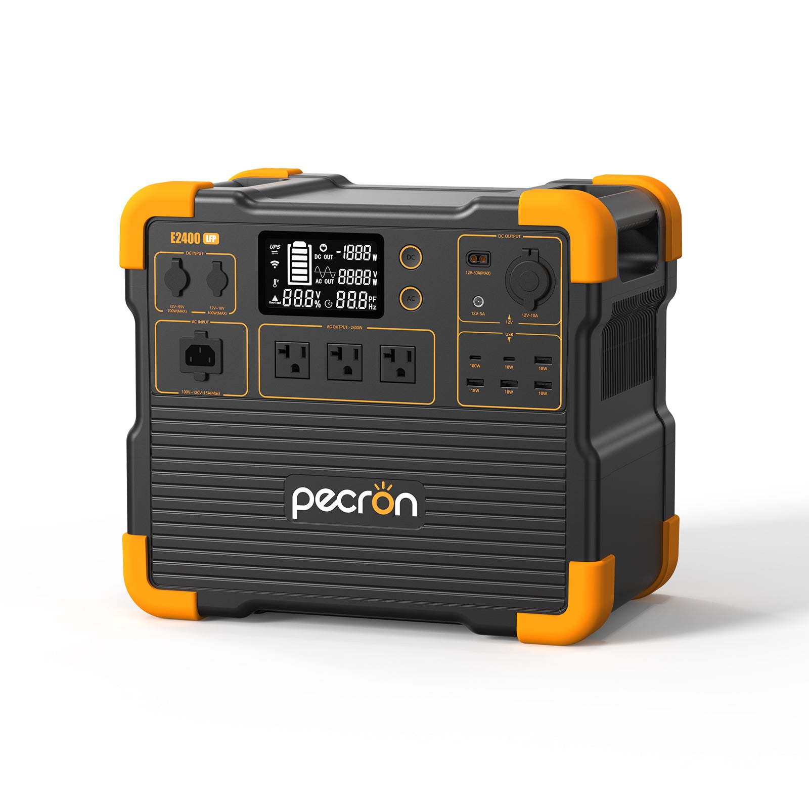 Front view of the PECRON E2400LFP home backup power station