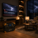 PECRON E2400LFP home backup power station powering electronics in a modern living room during a storm